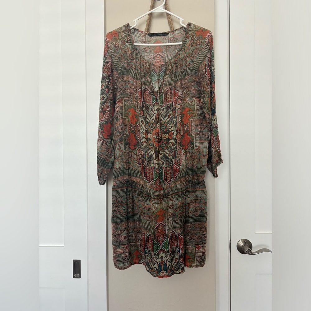 Zara Basic light dress with low lined skirt & elastic waist. Size S